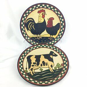 Vintage RARE Set of 2 Ethan Allen Cottagecore Farm Animal Decorative Plates